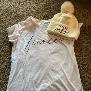 Fiance’ t-shirt and future Mrs beanie